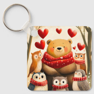 Gemütliche Wald-Bär-Eule-Familie Winterliebe Schlüsselanhänger