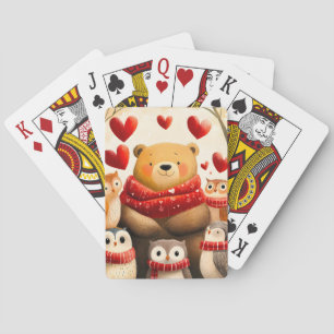 Gemütliche Wald Bär Eule Familie Winterliebe Spielkarten