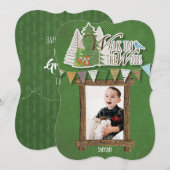 Gemütliche Wald-Weihnachtskarte Grüner Chevron Feiertagskarte (Vorne/Hinten)