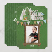Gemütliche Wald-Weihnachtskarte Grüner Chevron Feiertagskarte (Vorne/Hinten)