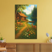 Gemütliche Waldhütte auf gespannter Leinwand mit H (Insitu (Wohnzimmer))