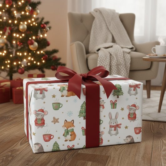 Gemütliche Waldtiere-Festtag-Geschenkverpackung Geschenkpapier