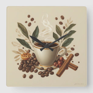 Gemütliche Wasserfarbe-Kaffeewanduhr Quadratische Wanduhr