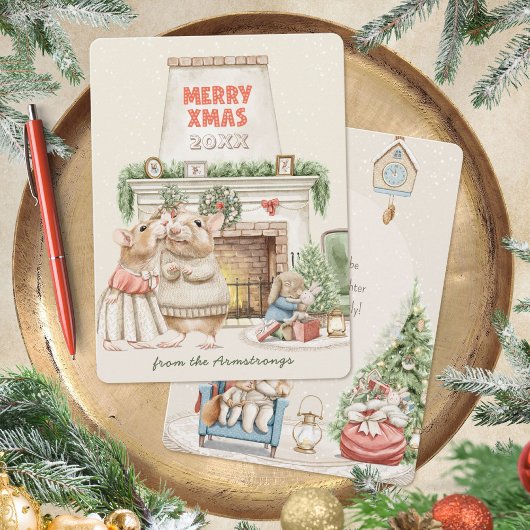 Gemütliche Wasserfarbe-Mäuse vintage Weihnachten