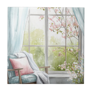 Gemütliche Wasserfarben-Leseecke-Fenster Frühlings Fliese