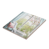 Gemütliche Wasserfarben-Leseecke-Fenster Frühlings Fliese (Seite)