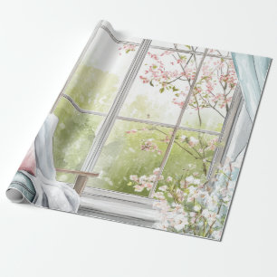 Gemütliche Wasserfarben-Leseecke Fenster Frühlings Geschenkpapier