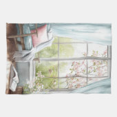 Gemütliche Wasserfarben-Leseecke-Fenster Frühlings Geschirrtuch (Horizontal)