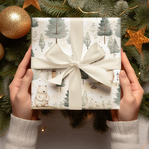 Gemütliche Weihnachten: Beige und weißer Wasserbär Geschenkpapier