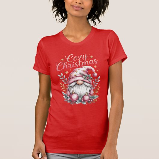 Gemütliche Weihnachten Niedlich Pink Gnome T-Shirt (Vorderseite)