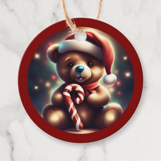 Gemütliche Weihnachten Teddy Polka TWArt Geschenkanhänger (Vorderseite)