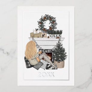 Gemütliche Weihnachts-Foto-Collage am Kamin Folien Feiertagskarte