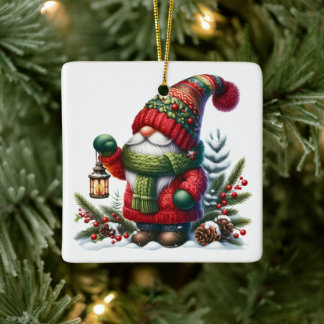 Gemütliche Weihnachts-Gnom-Kunst – Festliche Feier Keramikornament