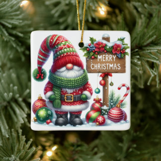 Gemütliche Weihnachts-Gnom-Kunst – Festliche Feier Keramikornament