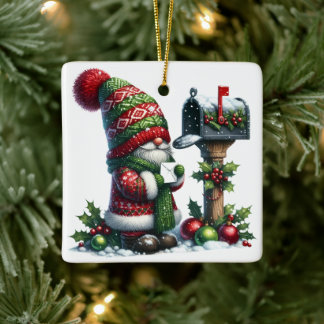 Gemütliche Weihnachts-Gnom-Kunst – Festliches Weih Keramikornament