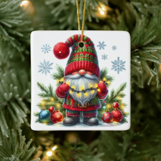 Gemütliche Weihnachts-Gnom-Kunst – Festliches Weih Keramikornament