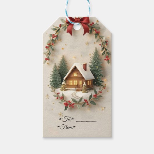 Gemütliche Weihnachts-Häuschen-Geschenkanhänger Geschenkanhänger (Vorderseite)
