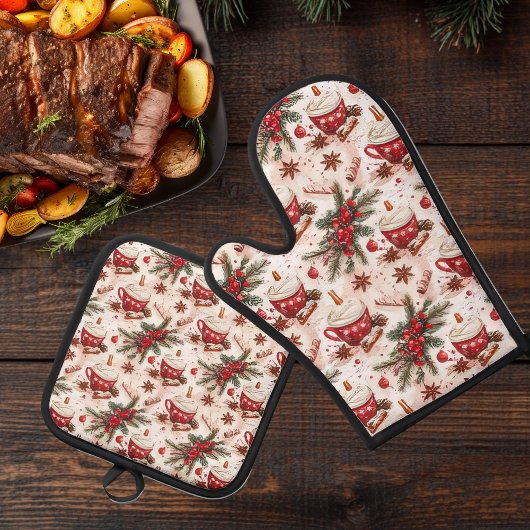 Gemütliche Weihnachts-heiße Cocoa Ofenhandschuh & Topflappen-Set