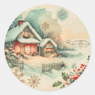 Gemütliche Weihnachts-Hütte Runder Aufkleber