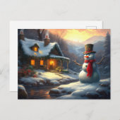 Gemütliche Weihnachts-Hütte & Snowman | Vintager W Einladungspostkarte (Vorne/Hinten)