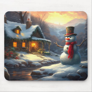 Gemütliche Weihnachts-Hütte & Snowman Vintager W Mousepad