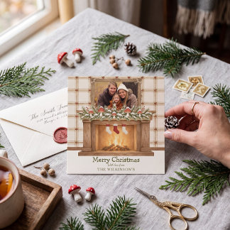 Gemütliche Weihnachts-Kamin-Fotokarte Whimsical Karte