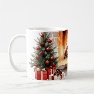 Gemütliche Weihnachts-Kamin-Wasserfarben-Szene Kaffeetasse