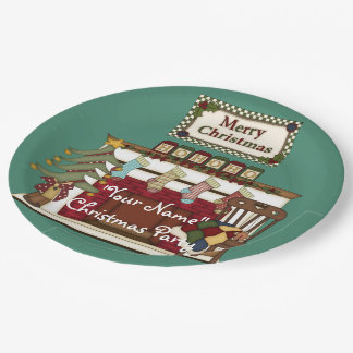 Gemütliche Weihnachts-Kamin Winter-Papierteller Pappteller