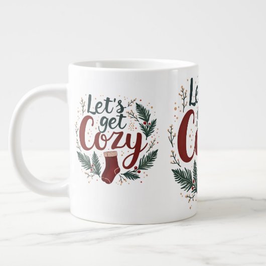 Gemütliche Weihnachts-Pine-Berry-Beschriftung Jumbo-Tasse (Links)