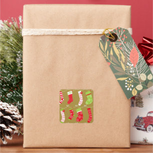 Gemütliche Weihnachts Retro Winter Socken Quadratischer Aufkleber