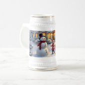 Gemütliche Weihnachts-Schneeszene-Kunst Bierglas (Vorderseite Links)