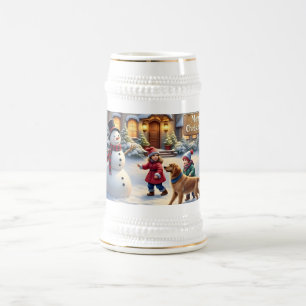 Gemütliche Weihnachts-Schneeszene-Kunst Bierglas