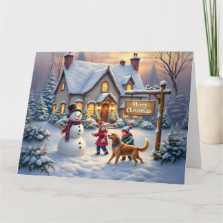 Gemütliche Weihnachts-Schneeszene-Kunst Karte