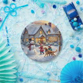 Gemütliche Weihnachts-Schneeszene-Kunst Pappteller (Party)