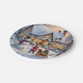 Gemütliche Weihnachts-Schneeszene-Kunst Pappteller (Schrägansicht)