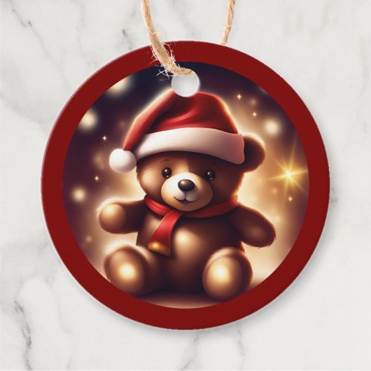 Gemütliche Weihnachts Teddy Stars TWArt Geschenkanhänger (Vorderseite)
