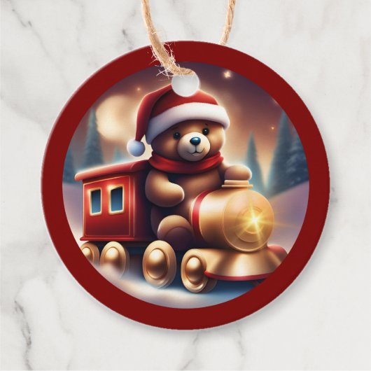 Gemütliche Weihnachts-Teddybahn TWArt Geschenkanhänger (Vorderseite)