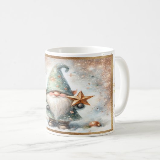 Gemütliche Weihnachts Winter Gnome Gold Schneefloc Kaffeetasse (VorderseiteRechts)