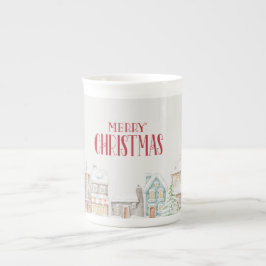 Gemütliche Weihnachts-Winterhäuser Porzellantasse