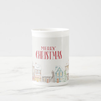 Gemütliche Weihnachts-Winterhäuser Porzellantasse