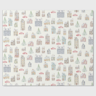 Gemütliche Weihnachts-Winterhäuser Verpackungspapi Geschenkpapier