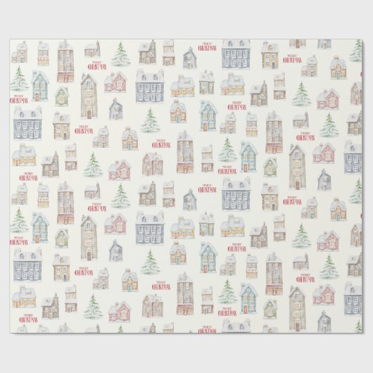 Gemütliche Weihnachts-Winterhäuser Verpackungspapi Geschenkpapier (Flach)