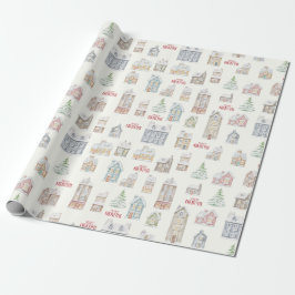 Gemütliche Weihnachts-Winterhäuser Verpackungspapi Geschenkpapier