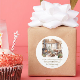 Gemütliche Weihnachts-Zuhause-Feuerplatz Personali Runder Aufkleber