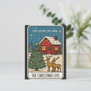Gemütliche Weihnachtsabend-Szene Hütte, Rentiere & Postkarte