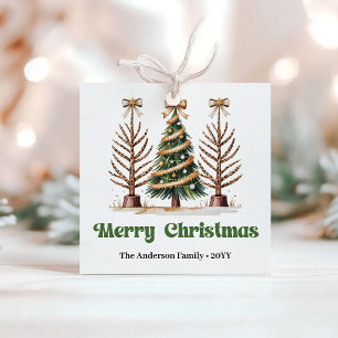 Gemütliche Weihnachtsbäume Grün Gold Personalisier Geschenkanhänger