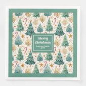 Gemütliche Weihnachtsbäume Rustikale Rot Grün Gold Serviette (Vorderseite)