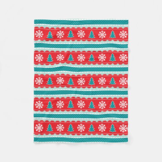 Gemütliche Weihnachtsbäume Schneeflocken Rot & Aqu Fleecedecke (Vorderseite)