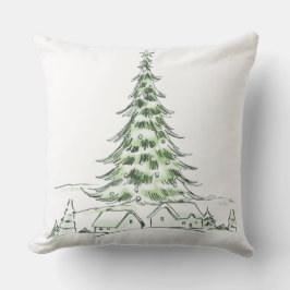 Gemütliche Weihnachtsbäume und Häuser in wintergrü Kissen