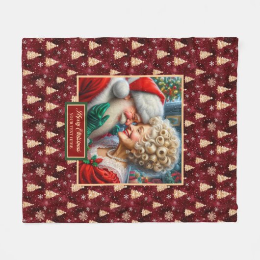 Gemütliche Weihnachtscreme Blanket Burgundy Gold S Fleecedecke (Vorderseite (Horizontal))